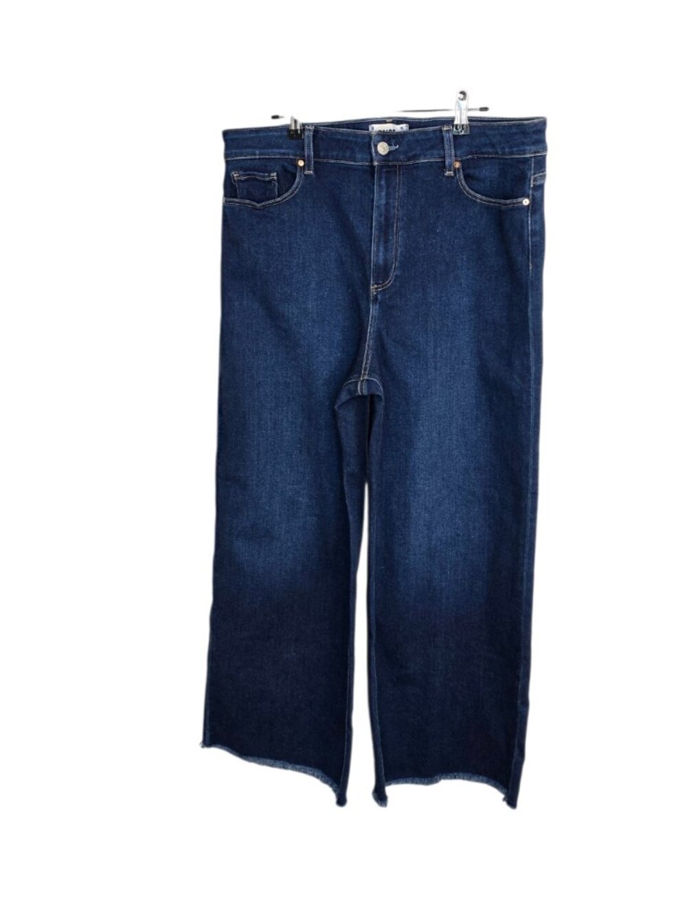 PAIGE Anessa High Rise Wide Leg Jeans, Zip Fly, Raw Hem, Blue, Size 34 Womens